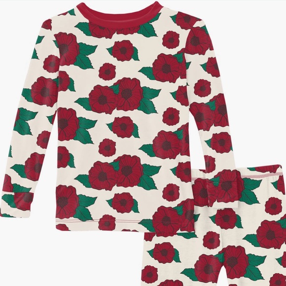 KicKee Pants Floral Print Fitted Two-Piece Pajamas NWOT size 5 organic cute
